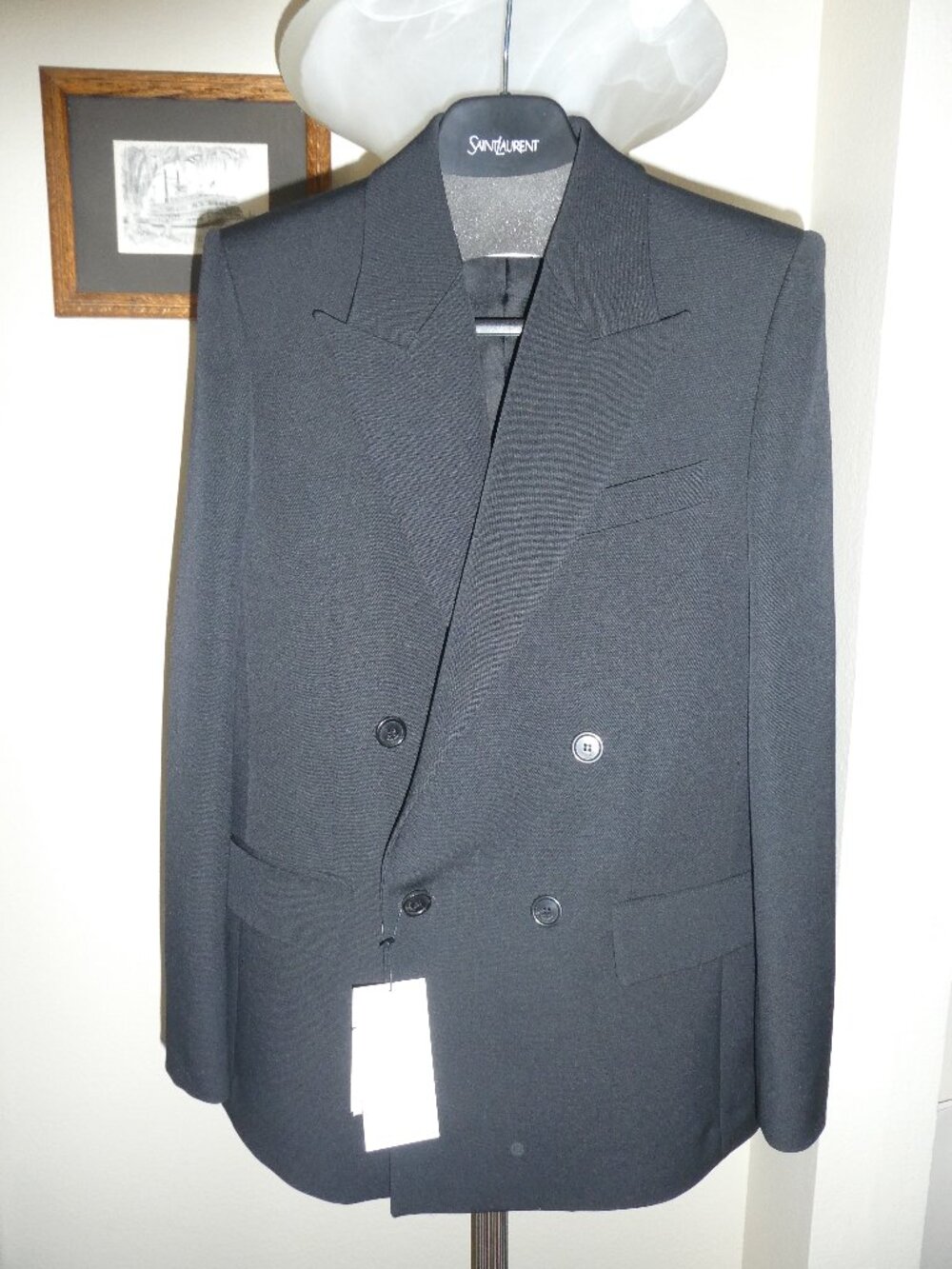 New Yves Saint Laurent Womens Black Double Breasted Blazer Size F38 Uniform